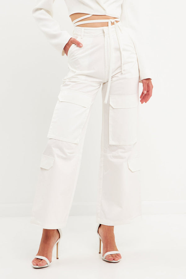 English Factory High-Waisted Wide Leg Cargo Pants WHITE
