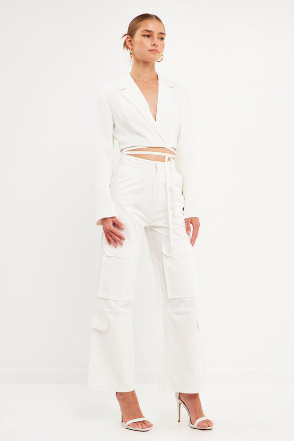 English Factory High-Waisted Wide Leg Cargo Pants WHITE