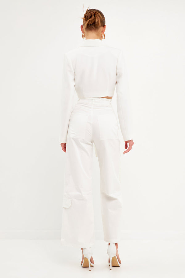 English Factory High-Waisted Wide Leg Cargo Pants WHITE