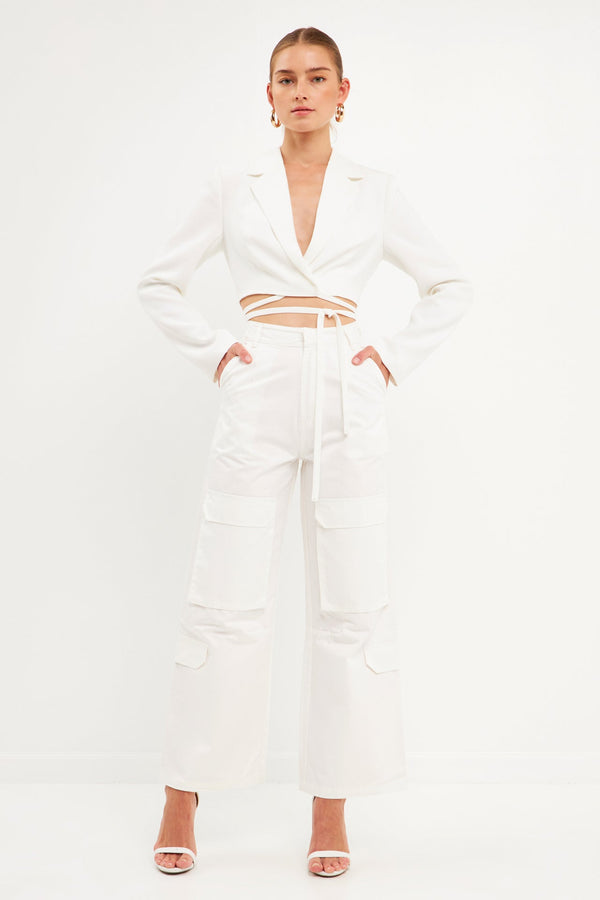 english factory High-Waisted Wide Leg Cargo Pants WHITE