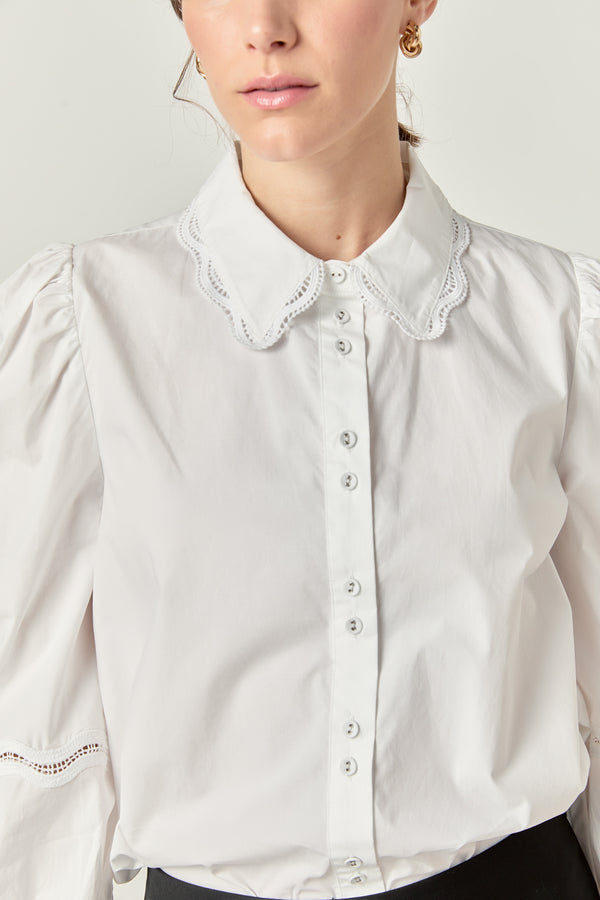 English Factory Hollow Out Trim Shirt Top OFF WHITE