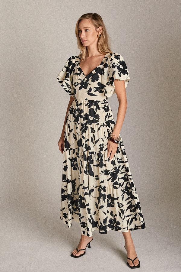 English Factory In Bloom Puff Sleeve Dress WHITE/BLACK
