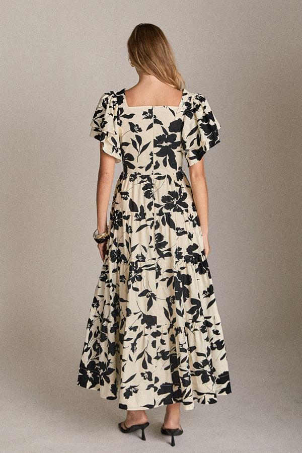 English Factory In Bloom Puff Sleeve Dress WHITE/BLACK