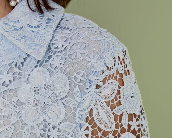 English Factory Iris Guipure Lace Mini Dress POWDER BLUE