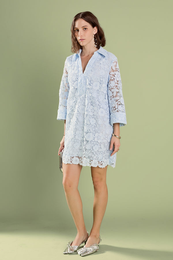 English Factory Iris Guipure Lace Mini Dress POWDER BLUE