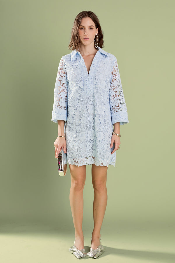 english factory Iris Guipure Lace Mini Dress POWDER BLUE