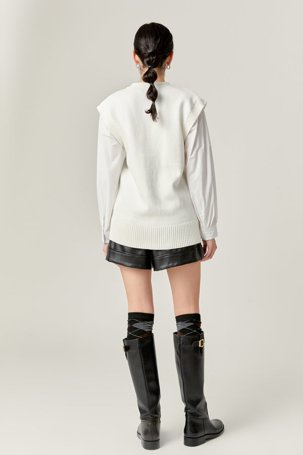 English Factory Knit And Poplin Combo Cardigan OFF WHITE