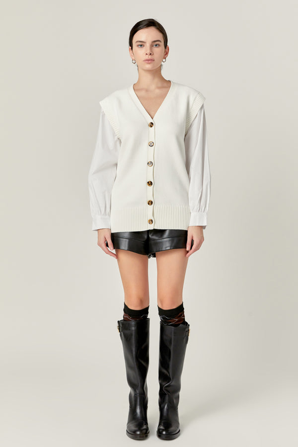 english factory Knit and Poplin Combo Cardigan OFF WHITE