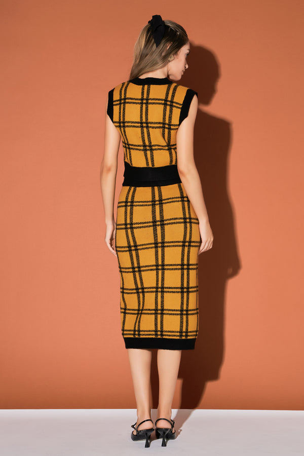 English Factory Knit Check Plaid Midi Skirt YELLOW/BLACK