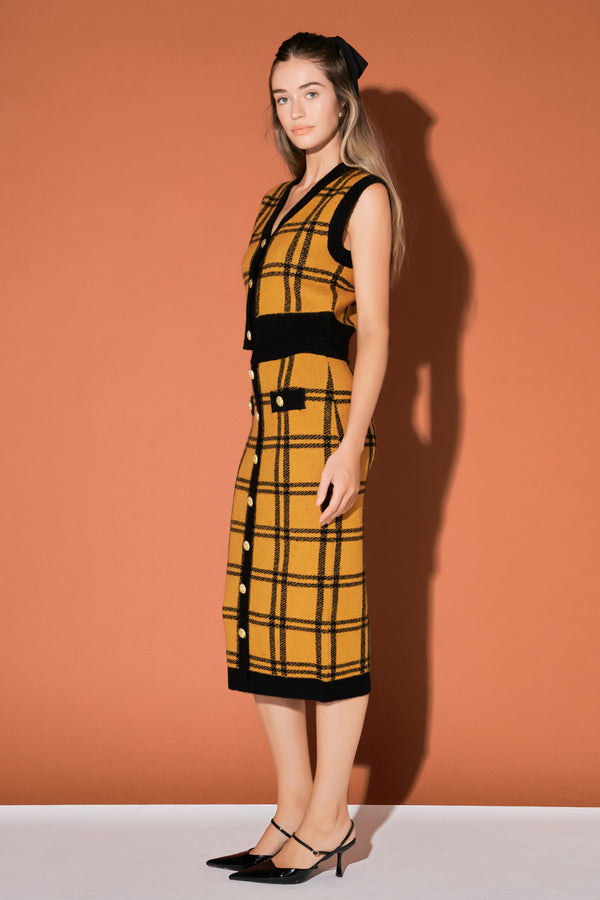 english factory Knit Check Plaid Midi Skirt YELLOW/BLACK