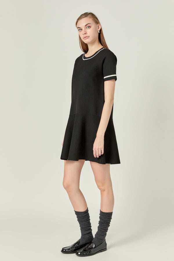 English Factory Knit Contrast Mini Dress BLACK/WHITE