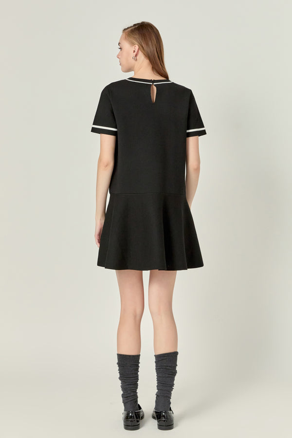 English Factory Knit Contrast Mini Dress BLACK/WHITE