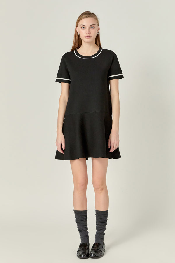 english factory Knit Contrast Mini Dress BLACK/WHITE