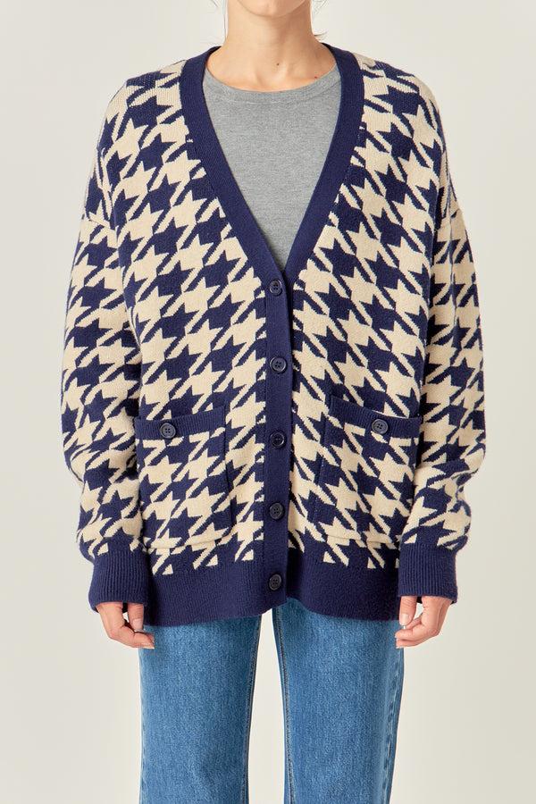 English Factory Knit Houndstooth Cardigan NAVY MULTI