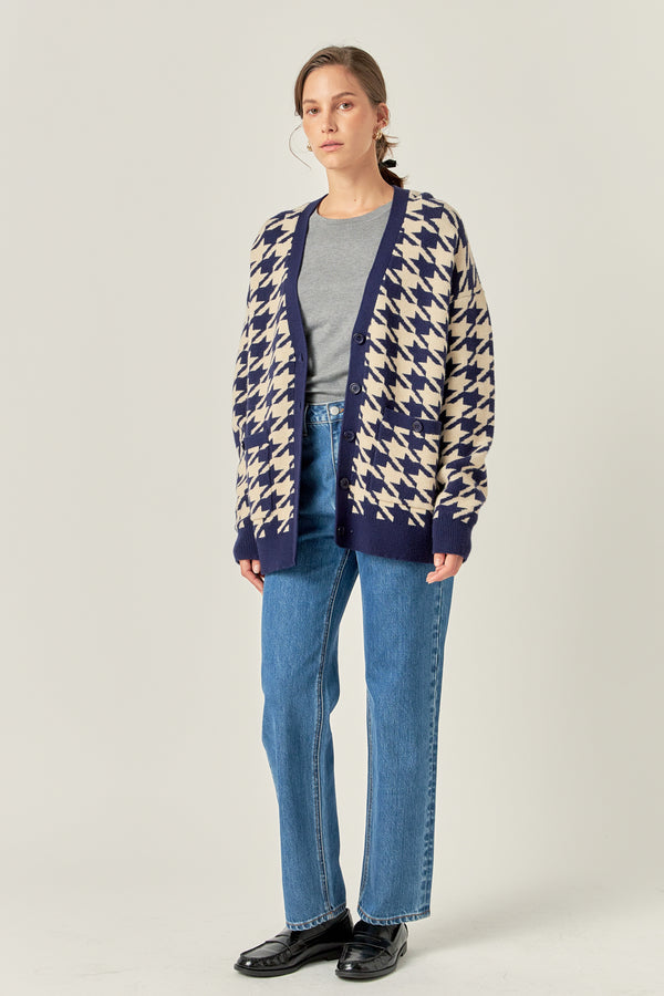 English Factory Knit Houndstooth Cardigan NAVY MULTI