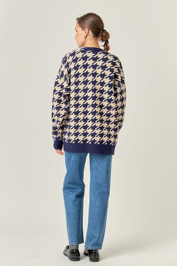 English Factory Knit Houndstooth Cardigan NAVY MULTI
