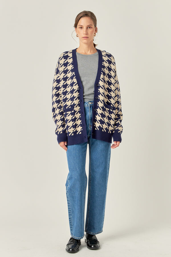 english factory Knit Houndstooth Cardigan NAVY MULTI