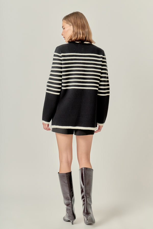 English Factory Knit Striped Sweater Cardigan BLACK/CREAM