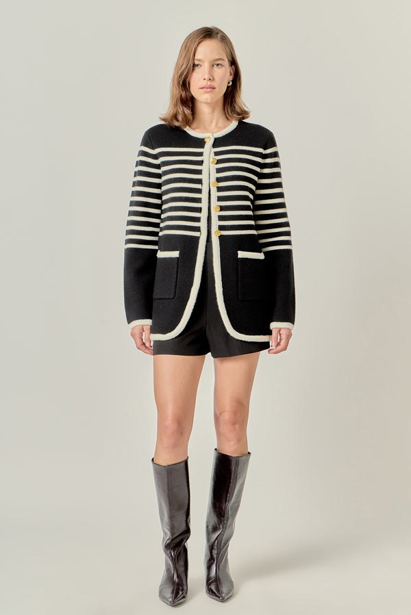 english factory Knit Striped Sweater Cardigan BLACK/CREAM