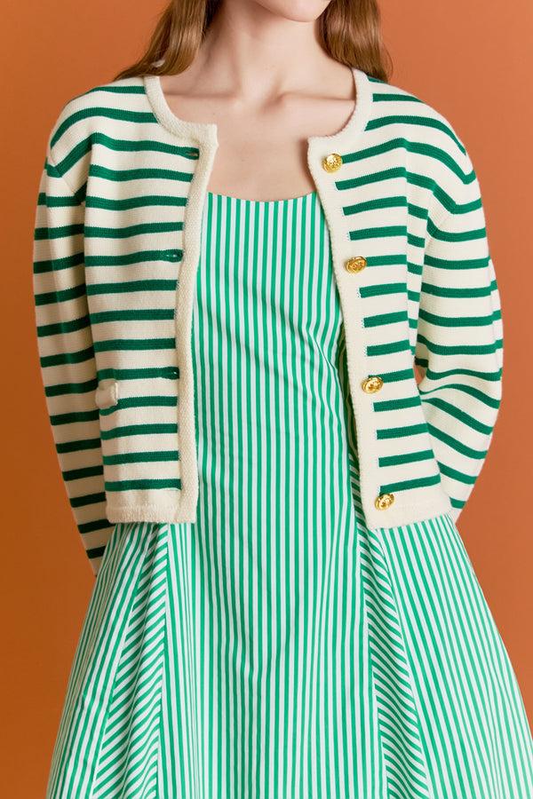English Factory Knit Striped Sweater Cardigan WHITE/GREEN