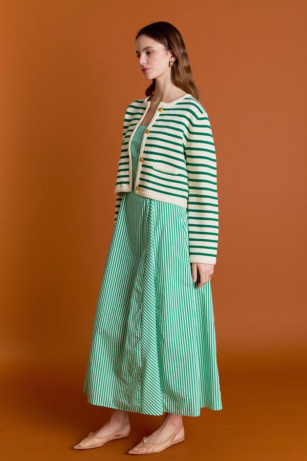 English Factory Knit Striped Sweater Cardigan WHITE/GREEN