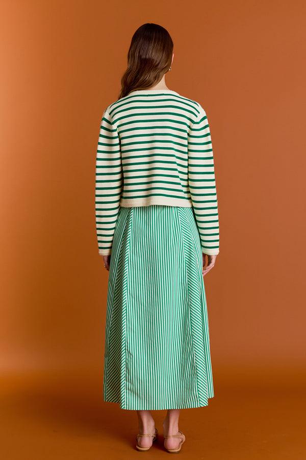 English Factory Knit Striped Sweater Cardigan WHITE/GREEN