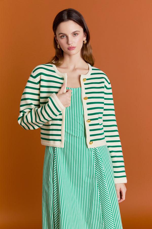 english factory Knit Striped Sweater Cardigan WHITE/GREEN