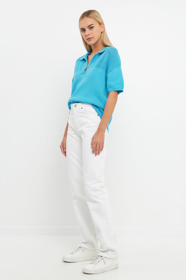 English Factory Knit Sweatshirt With Short Sleeve BLUE