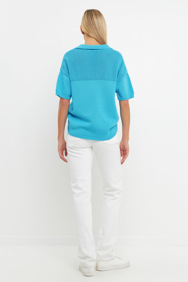 English Factory Knit Sweatshirt With Short Sleeve BLUE