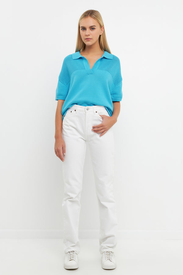 english factory Knit Sweatshirt with Short Sleeve BLUE