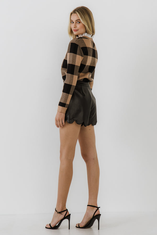 English Factory Lace Detail With Check Sweater TAN/BLACK