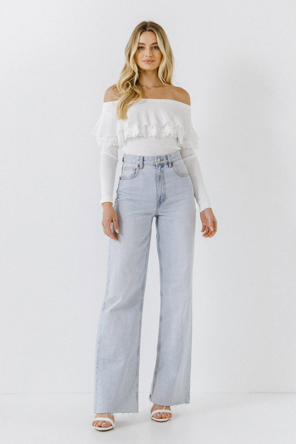 english factory Lace Ruffle Off-The-Shoulder Top WHITE