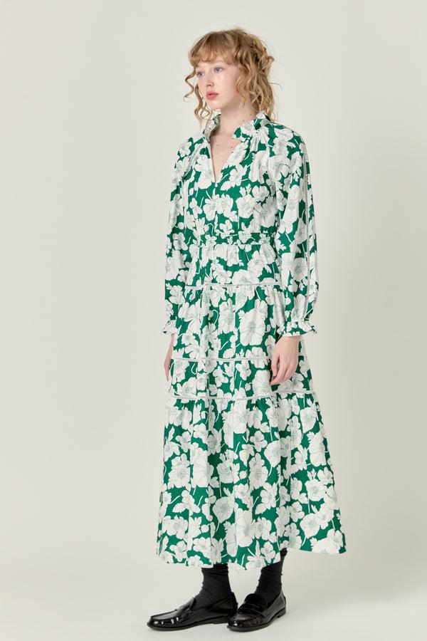 English Factory Lace Trimmed Floral Maxi Dress GREEN