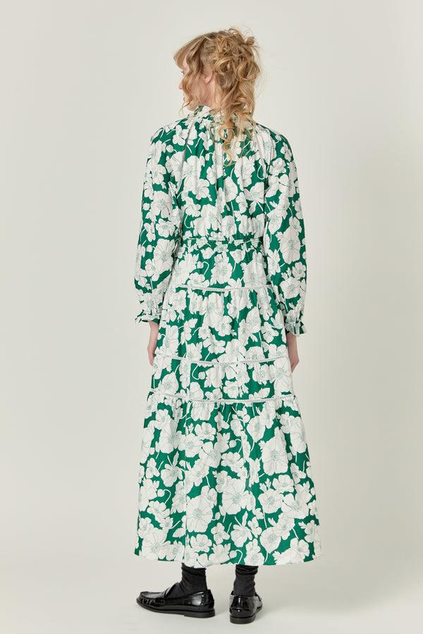 English Factory Lace Trimmed Floral Maxi Dress GREEN