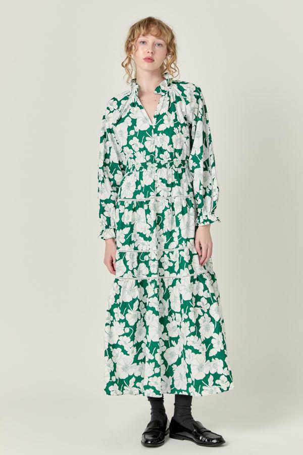 english factory Lace Trimmed Floral Maxi Dress GREEN