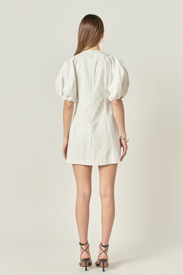 English Factory Laced Up Puffed Sleeve Mini Dress OFF WHITE