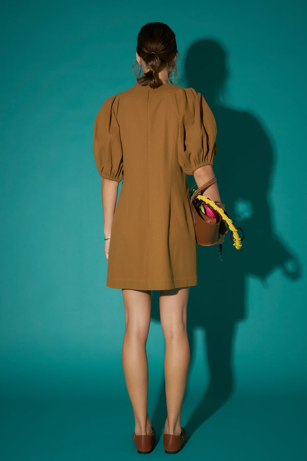 English Factory Laced Up Puffed Sleeve Mini Dress OLIVE
