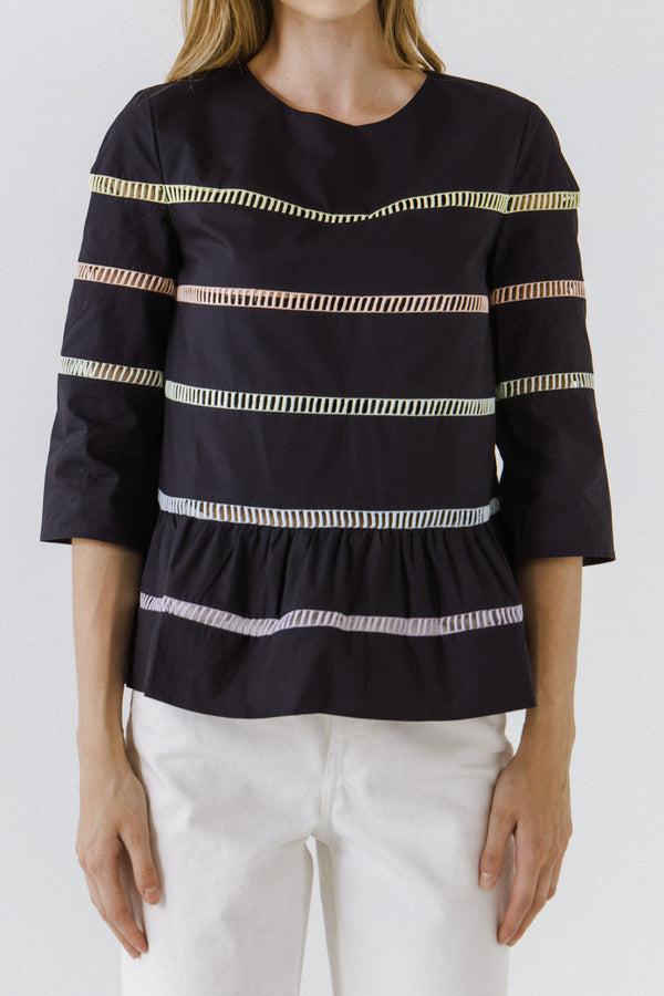 English Factory Ladder Lace Babydoll Top NAVY MULTI