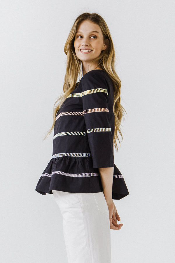 English Factory Ladder Lace Babydoll Top NAVY MULTI