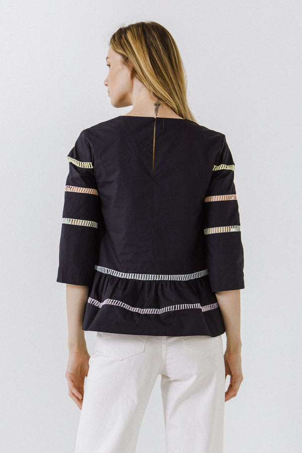 English Factory Ladder Lace Babydoll Top NAVY MULTI