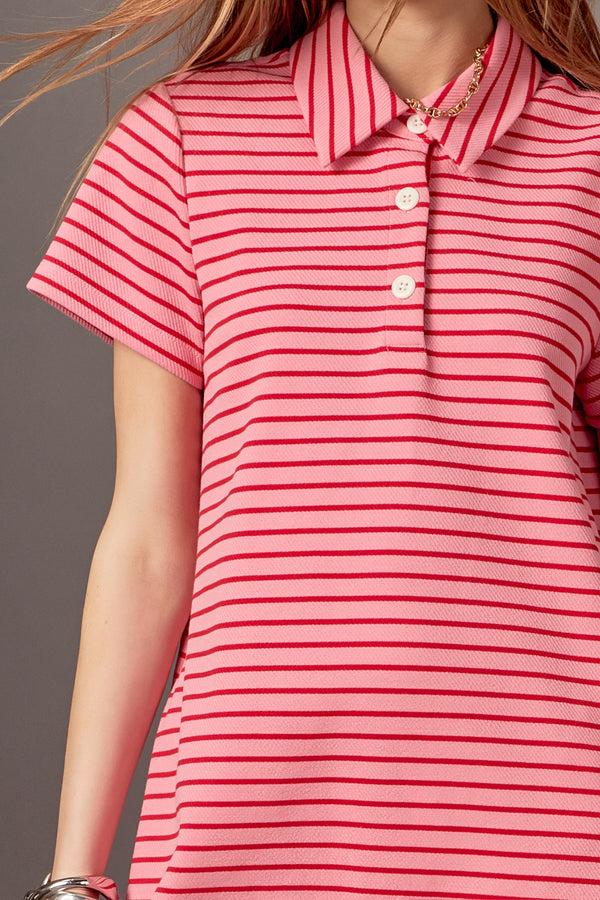 English Factory Lauren Stretch Striped Mini Dress PINK/RED