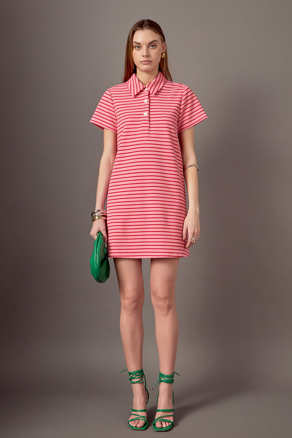 English Factory Lauren Stretch Striped Mini Dress PINK/RED