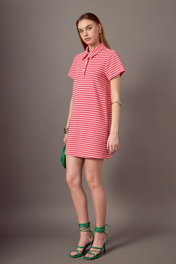English Factory Lauren Stretch Striped Mini Dress PINK/RED