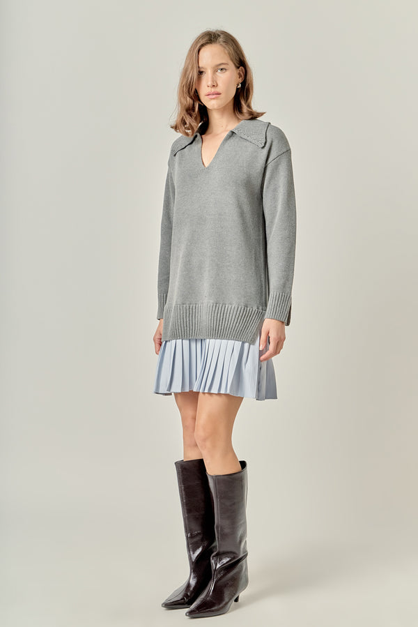 English Factory Layered Sweater Dress GREY/POWDER BLUE
