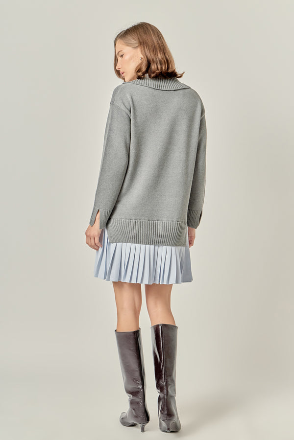 English Factory Layered Sweater Dress GREY/POWDER BLUE