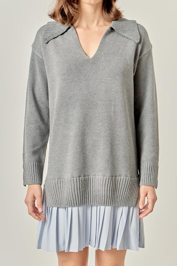 English Factory Layered Sweater Dress GREY/POWDER BLUE