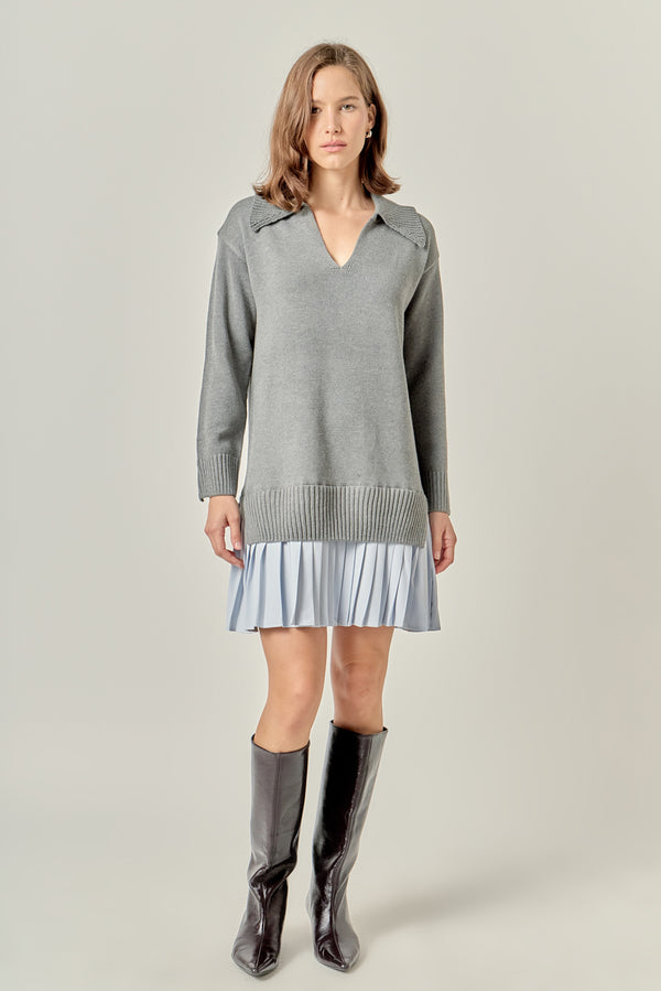 english factory Layered Sweater Dress GREY/POWDER BLUE