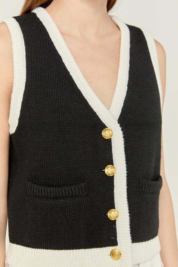 English Factory Linda Black And White Knit Vest BLACK/WHITE
