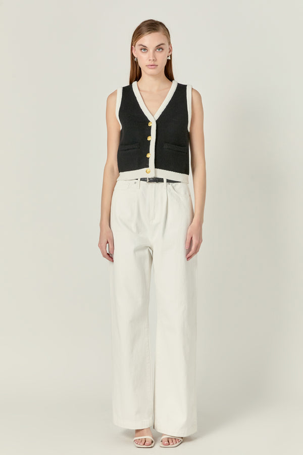 english factory Linda Black and White Knit Vest BLACK/WHITE