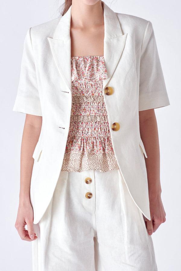 English Factory Linen Short Sleeve Blazer OFF WHITE